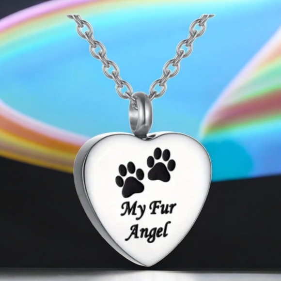 Jewelry - "My fur angel" pet memorial cremation ashes necklace, heart shaped pendant,